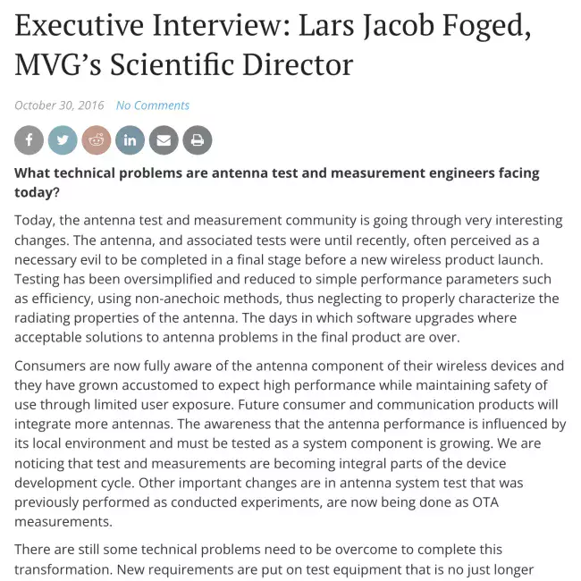 Microwave Journal China interviewed Lars Foged, MVG’s Scientific Director